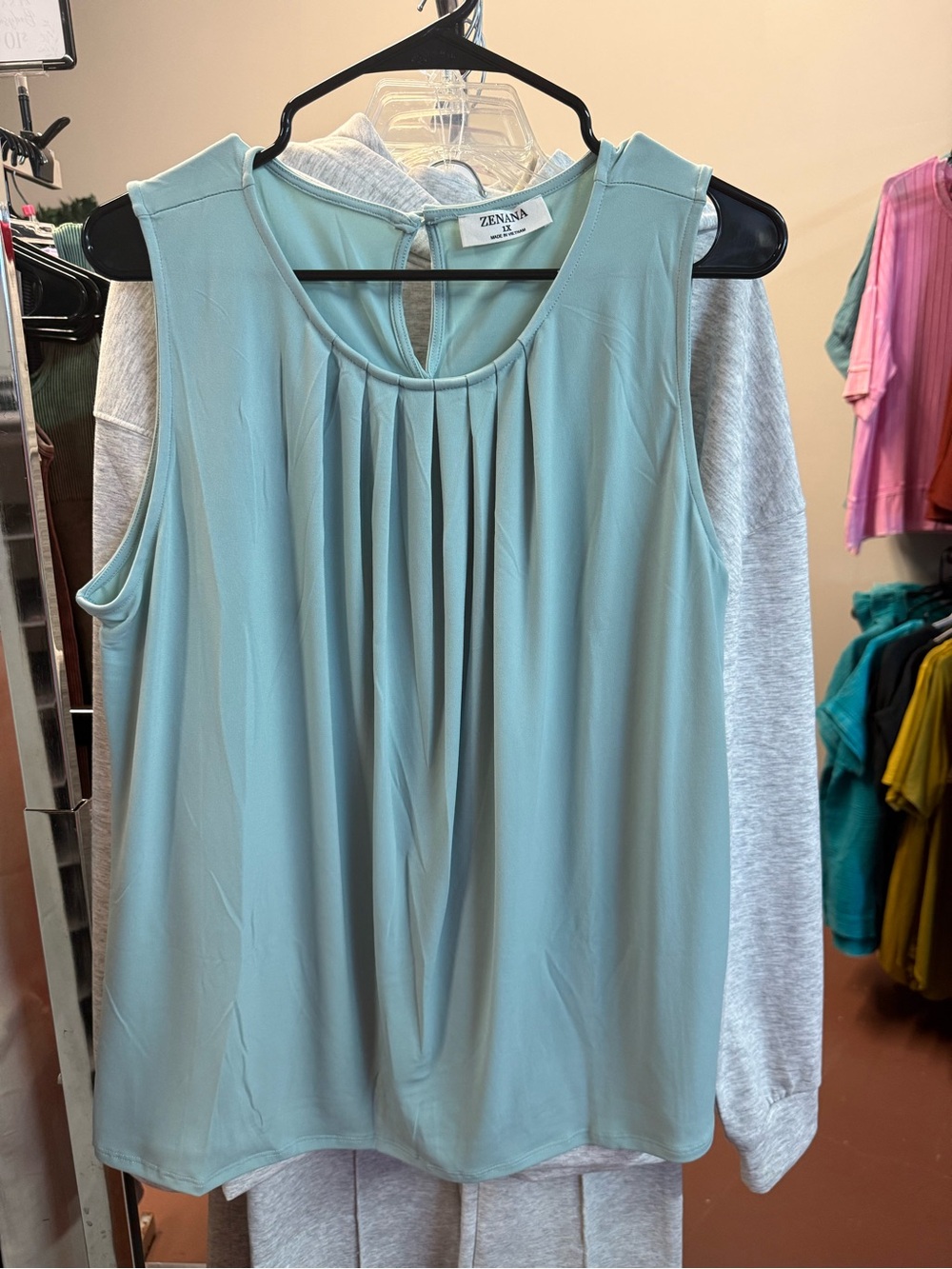 Zenana Outfitters Pleated Sleeveless Camisole — Sage Green